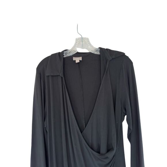 J. Jill Black Dress Collared Office Stretch Long Sleeve Faux Wrap Work Large - Picture 3 of 10